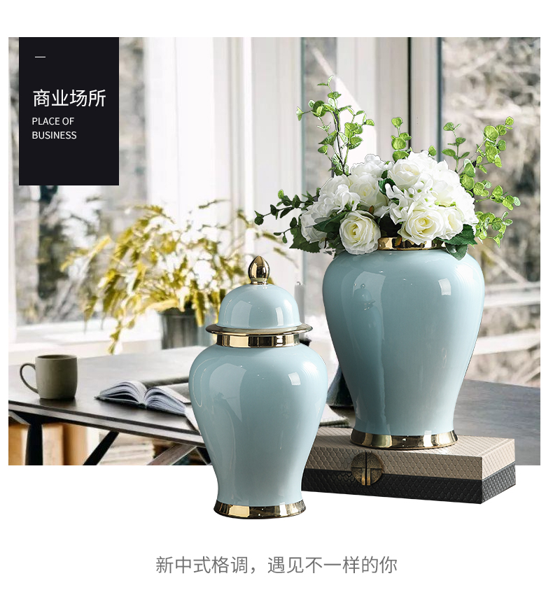 Jingdezhen creative the general pot of furnishing articles of modern new Chinese style porch ark, dried flower vase decoration home decoration