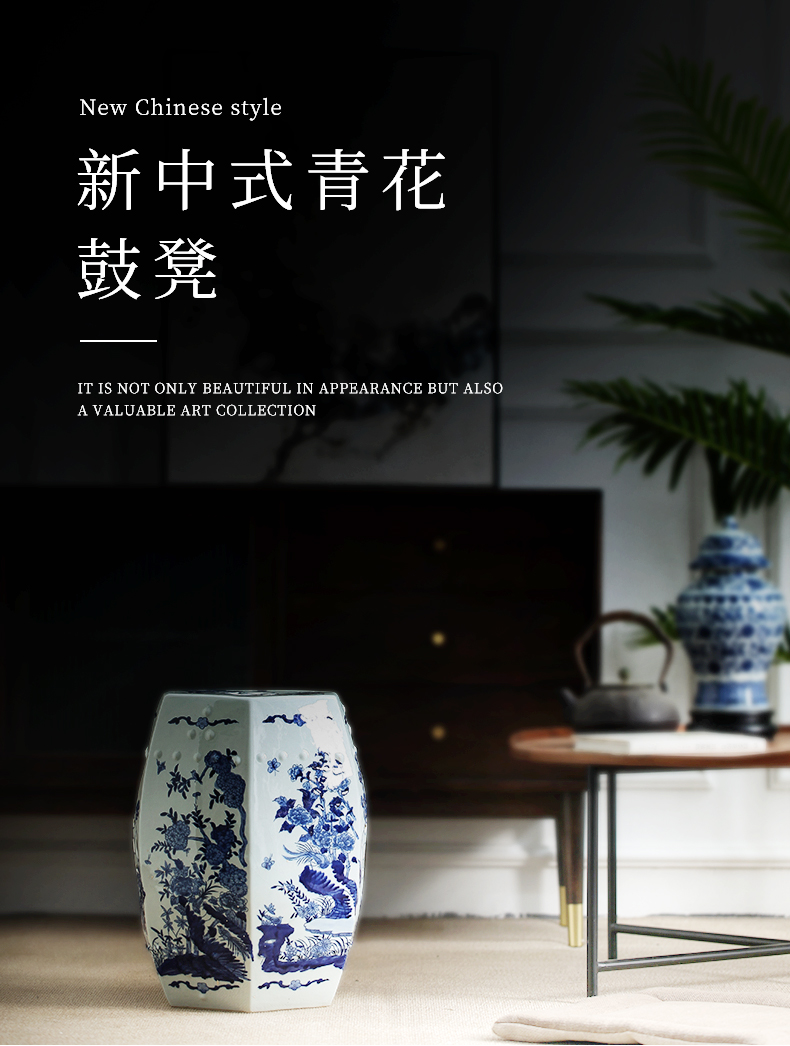 Ceramic drum who blue - and - white porcelain who the new Chinese style classical Ming and the qing dynasties hollow - out archaize who decoration who in shoes who sits who