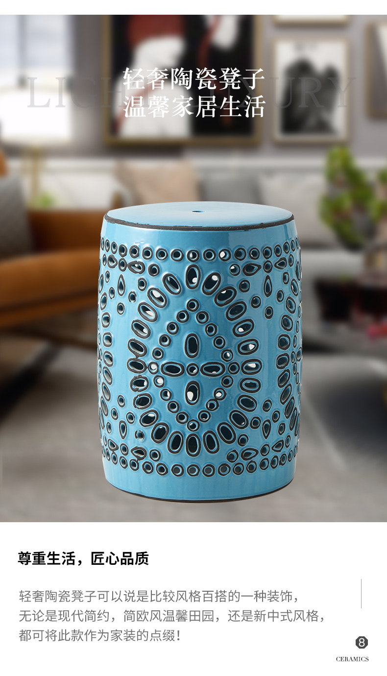 Rain tong household ceramic who Chinese style hollow out pattern porcelain ceramic drum who chair cold pier embroidered pier American porcelain ceramic block