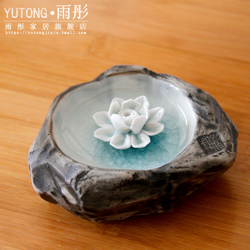 Joss stick incense inserted the present handicraft of jingdezhen ceramics zen lotus ice cracked piece of fragrant incense seat tray of furnishing articles