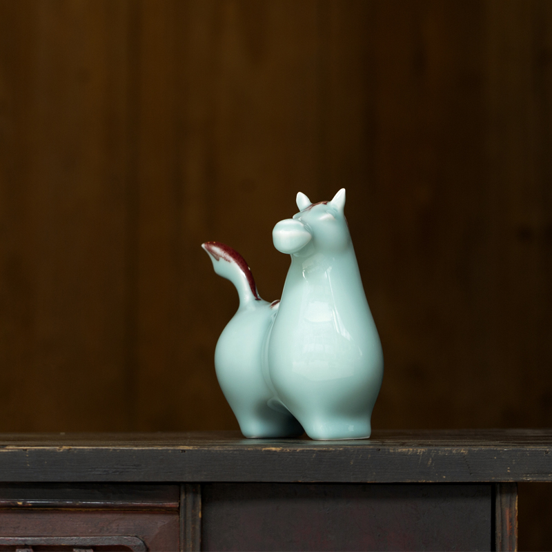 Green glaze furnishing articles about horse process of new Chinese style household adornment of jingdezhen ceramic horse household act the role ofing is tasted furnishing articles ceramics