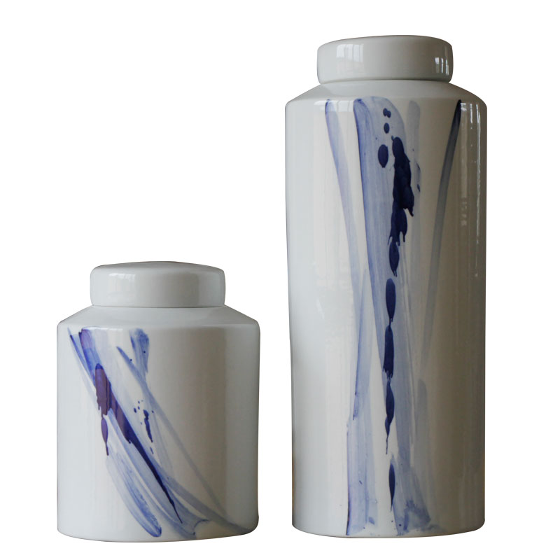 Rain tong home | hand draw freehand brushwork in traditional Chinese modern blue and white porcelain decoration household ceramics canister to furnishing articles example room decoration