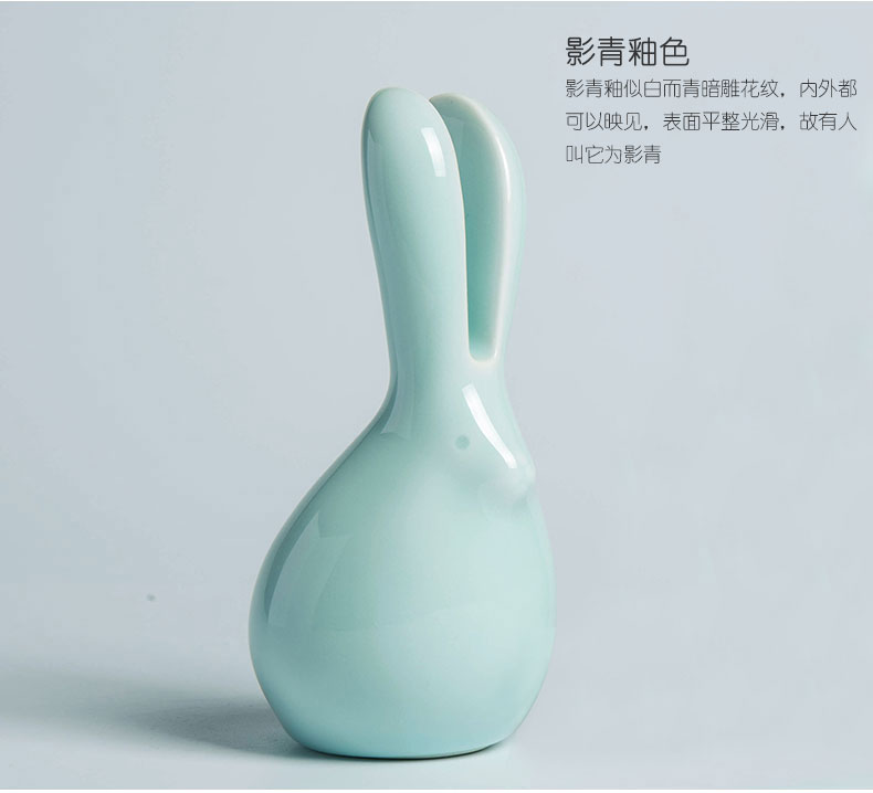 Lovely rabbit contracted the new Chinese style ceramic furnishing articles green glaze rabbit mattress in the sitting room porch decoration crafts and gifts