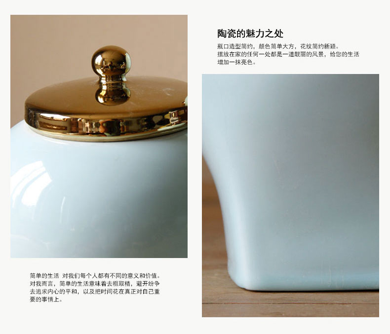 Rain tong home | jingdezhen ceramics gold - plated shadow green contracted home furnishing articles furnishing articles sitting room porch decoration vase