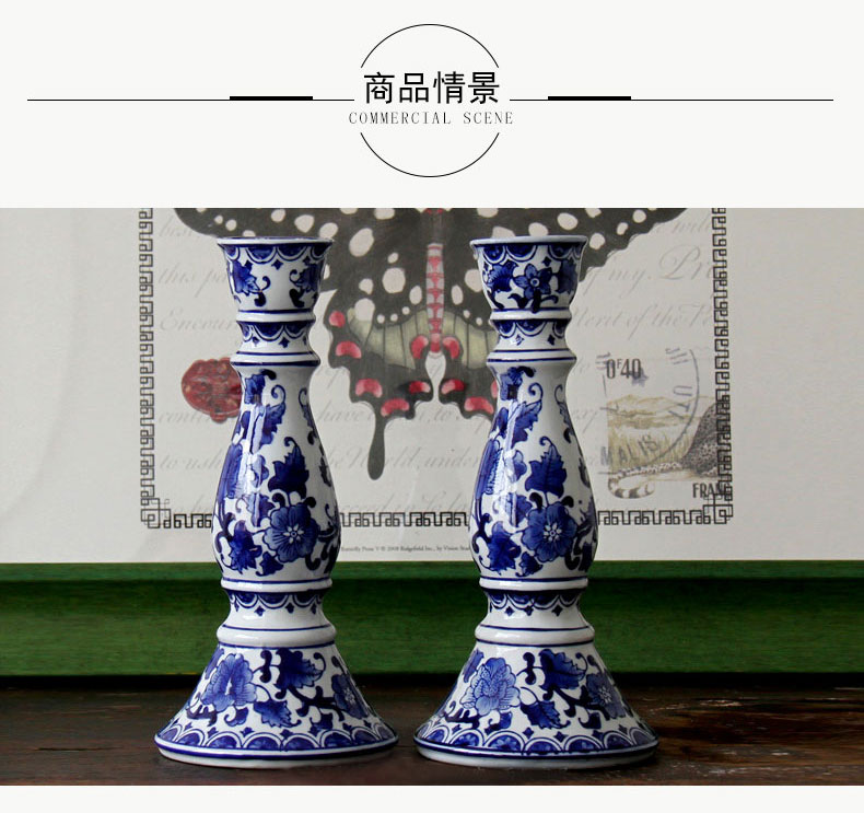 Blue and white porcelain of jingdezhen ceramics candlestick/contracted household of Chinese style style ceramic candlestick furnishing articles incense inserted