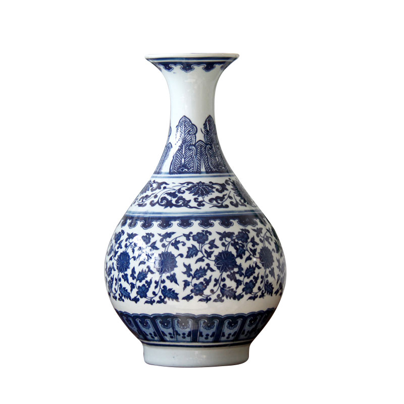 Jingdezhen blue and white porcelain vase furnishing articles sitting room TV ark, flowers lily flower arranging grain dry flower simulation flower small expressions using