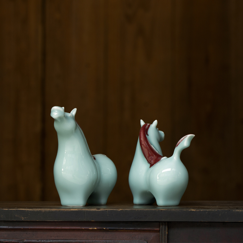 Green glaze furnishing articles about horse process of new Chinese style household adornment of jingdezhen ceramic horse household act the role ofing is tasted furnishing articles ceramics