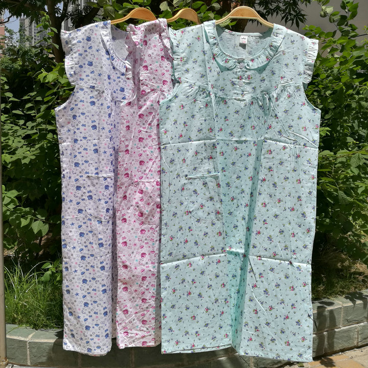 Mùa hè cotton không tay cotton cotton nightdress cộng với phân bón tăng của phụ nữ dệt đồng bằng bông không tay nightdress đồ ngủ