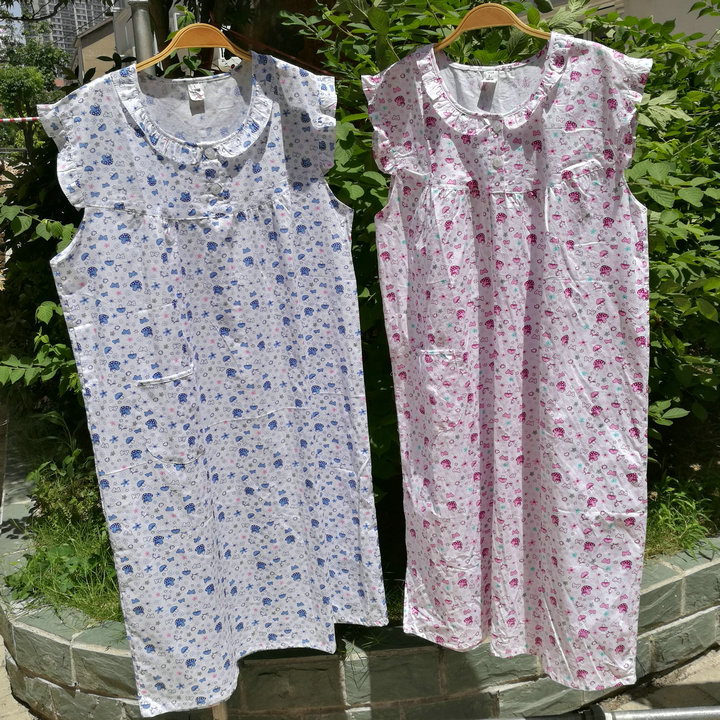 Mùa hè cotton không tay cotton cotton nightdress cộng với phân bón tăng của phụ nữ dệt đồng bằng bông không tay nightdress đồ ngủ