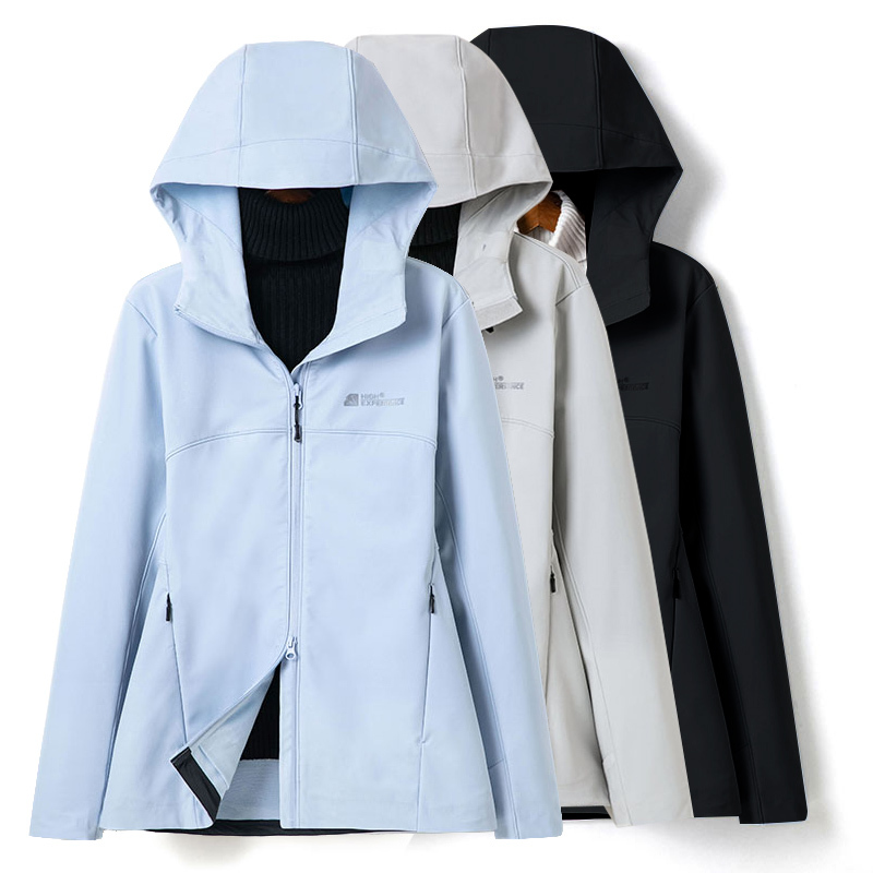 26 Softshell Jacket for Women, Hooded, Windproof, Waterproof, Sports Casual Jacket, Short Style, Outdoor Daily Fleece Jacket