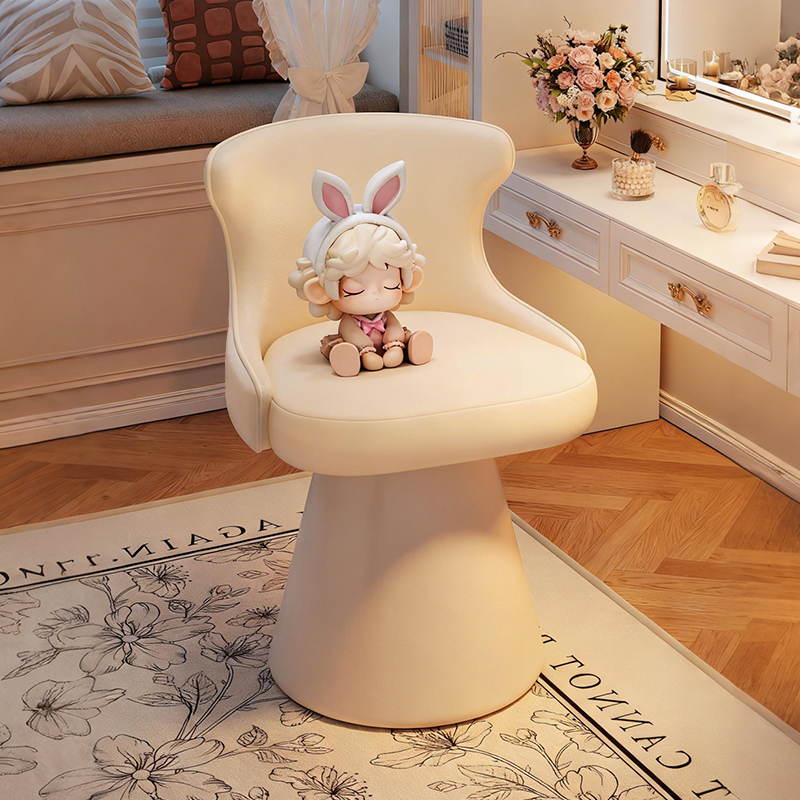 Girls' Cream-Style Bedroom Vanity Chair, Rotating Dressing Stool with Backrest, High-Value Leisure Chair Girls' Cream-Style Bedroom Vanity Chair, Rotating Dressing Stool with Backrest, High-Value Leisure Chair