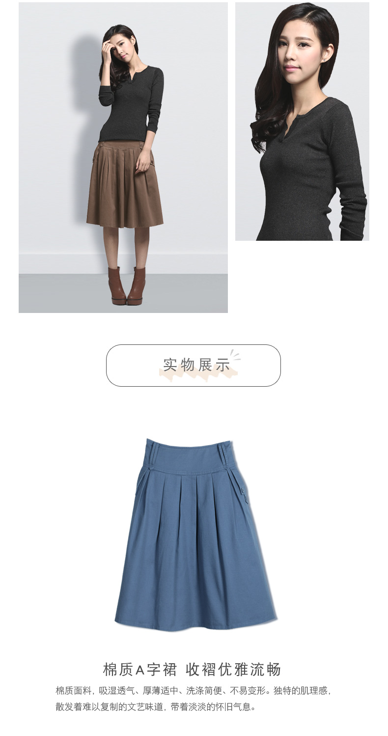 Uslonsrd phụ nữ váy cotton bó sát eo trung niên phụ nữ lỏng lẻo kích thước lớn trên đầu gối váy một váy - Váy chân váy xếp ly hàn quốc