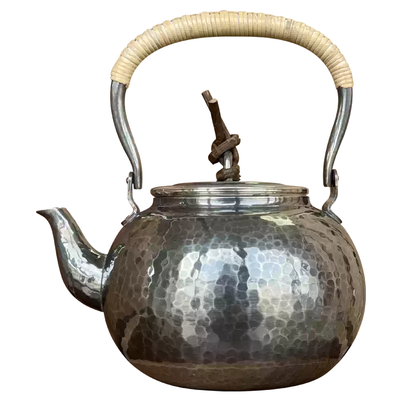 日本京都清课堂锡器清課堂造丸锤目纹黄铜镀银上手急須藤卷茶壶