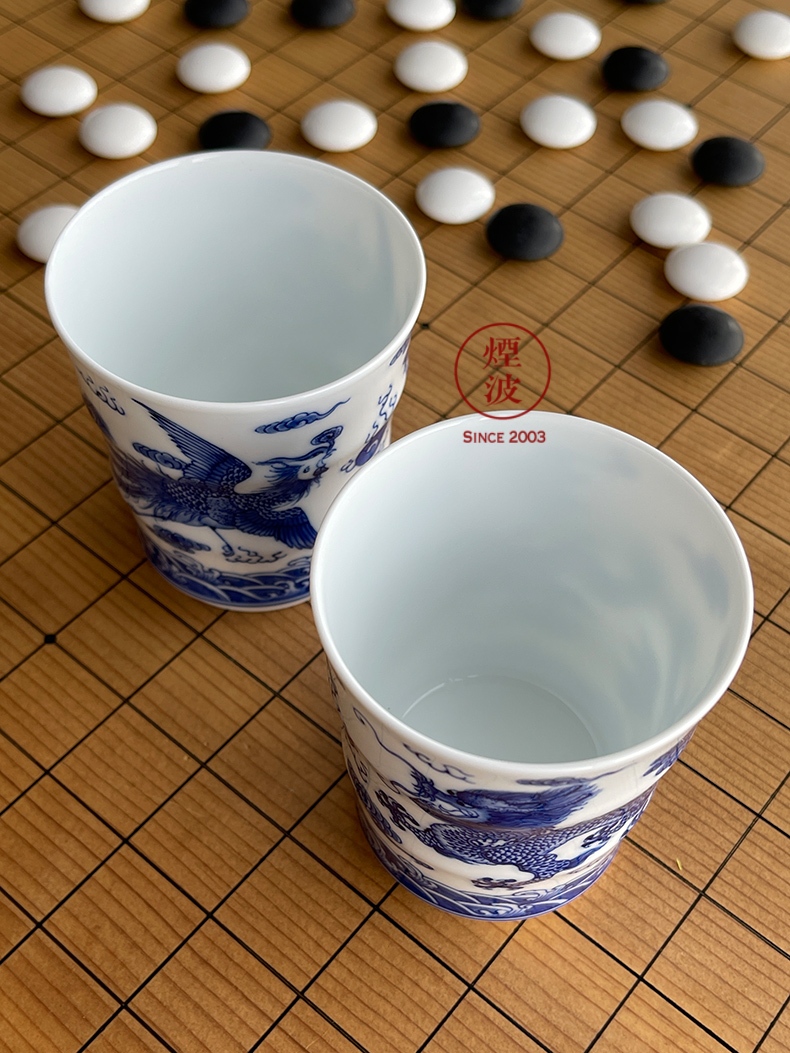 Those jingdezhen blue and white nine calcinations hand longfeng hand made blue and white porcelain cup cup bamboo cup