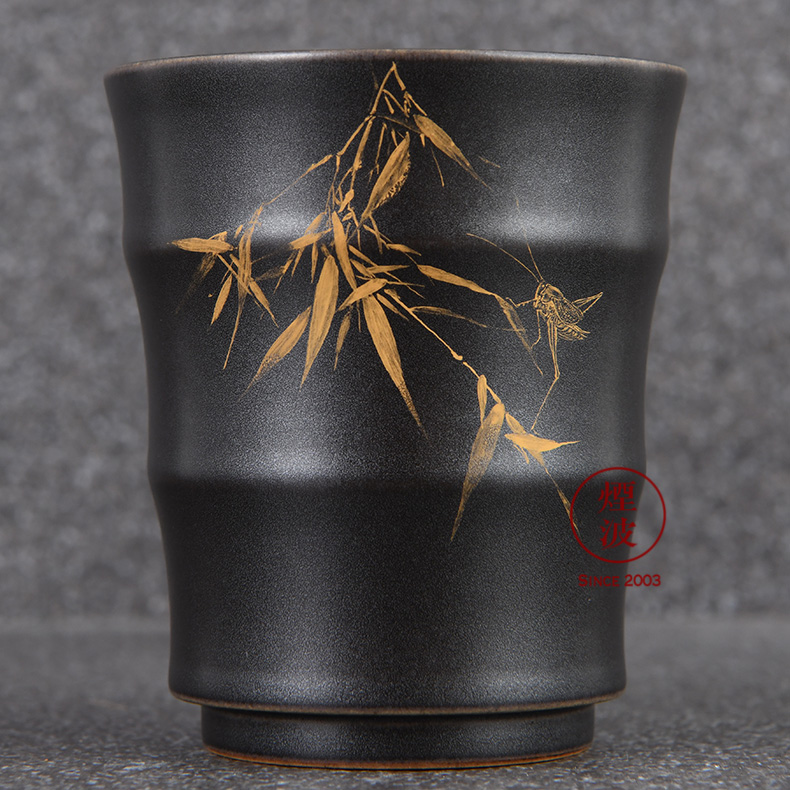 Those jingdezhen nine calcinations hand - made silver star burnt black glaze porcelain hand work report peaceful bamboo bamboo cups