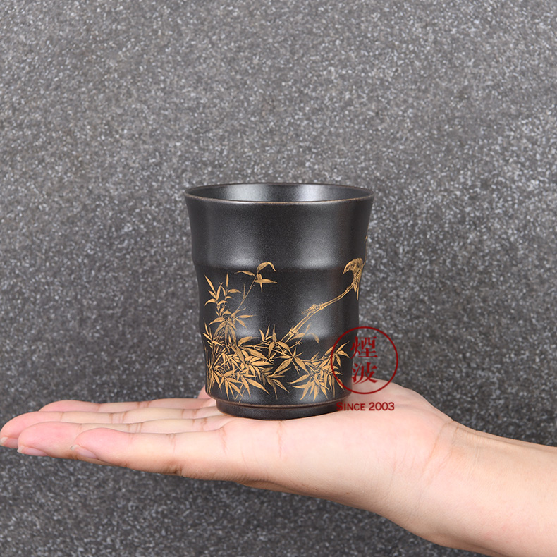 Those jingdezhen nine calcinations hand - made silver star burnt black glaze porcelain hand work report peaceful bamboo bamboo cups