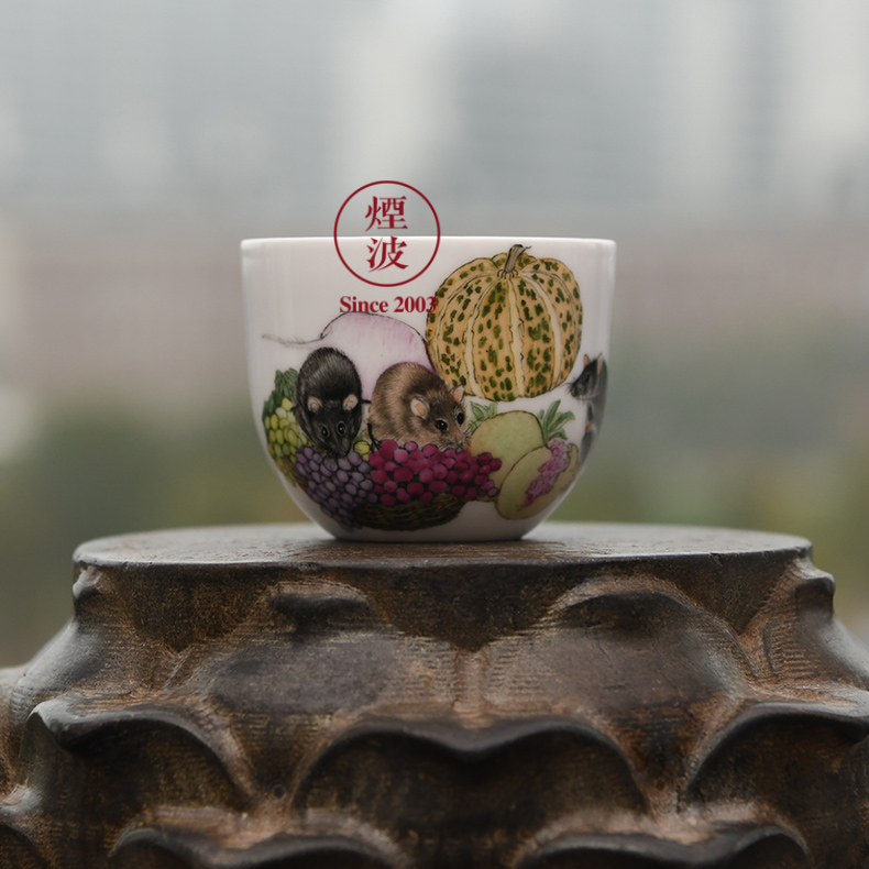 Jingdezhen nine calcinations experienced painters hand - made pastel rat year an abundant pumpkin pomegranate to recognize cups sample tea cup