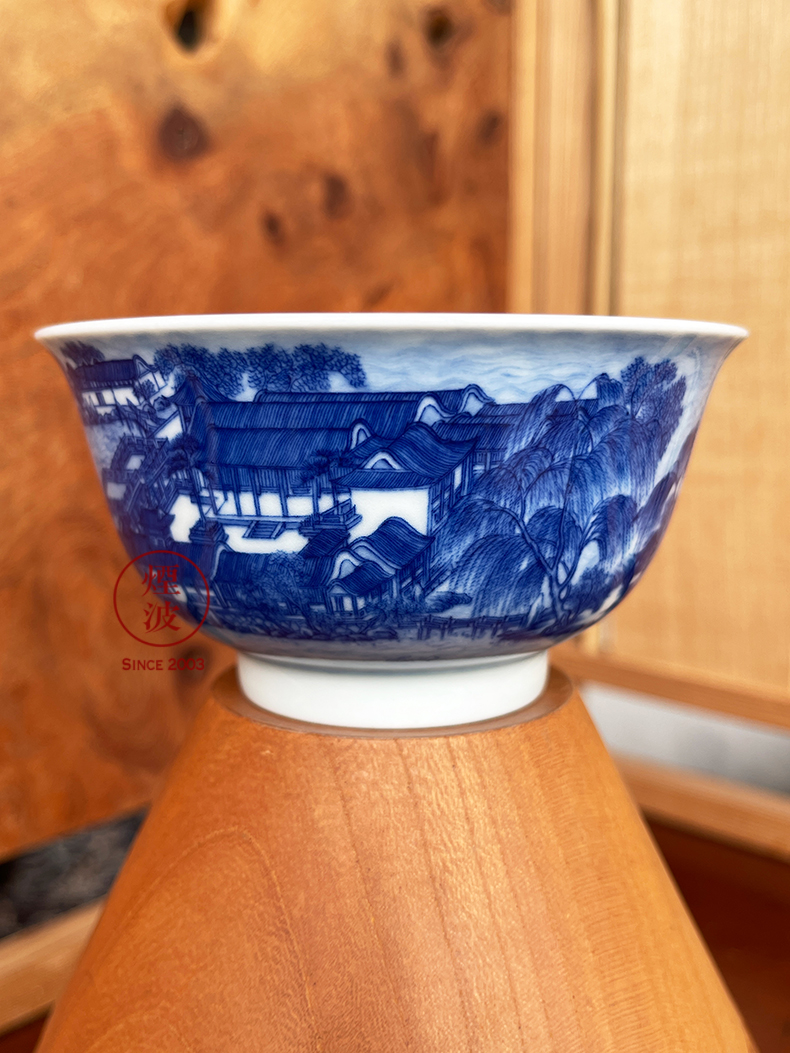 Jingdezhen sleep mountain hidden up the reform model of blue and white heavy yuanmingyuan peng island YaoTai sample tea cup tea cups