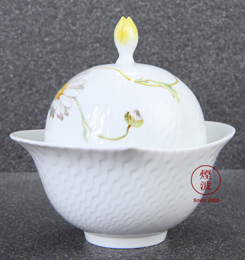 German mason mason meisen porcelain magic wave embossment color white Daisy flowers sugar jar tureen