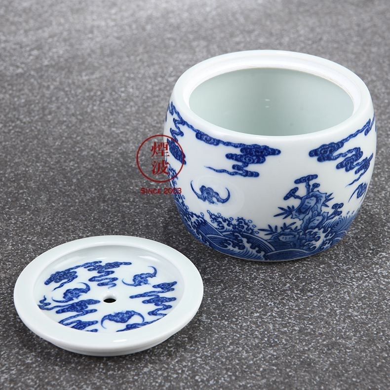 Jingdezhen sleep mountain hidden hand - made porcelain up section shou fortuna 's movement of grain tea canister storage tank