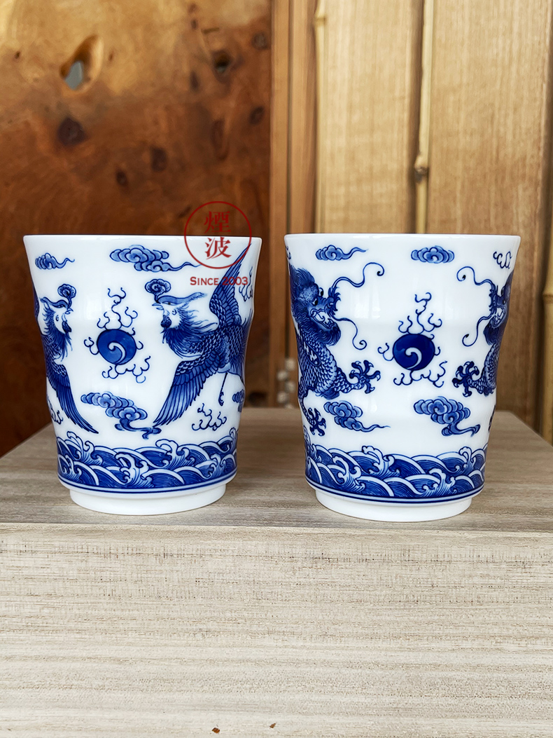 Those jingdezhen blue and white nine calcinations hand longfeng hand made blue and white porcelain cup cup bamboo cup