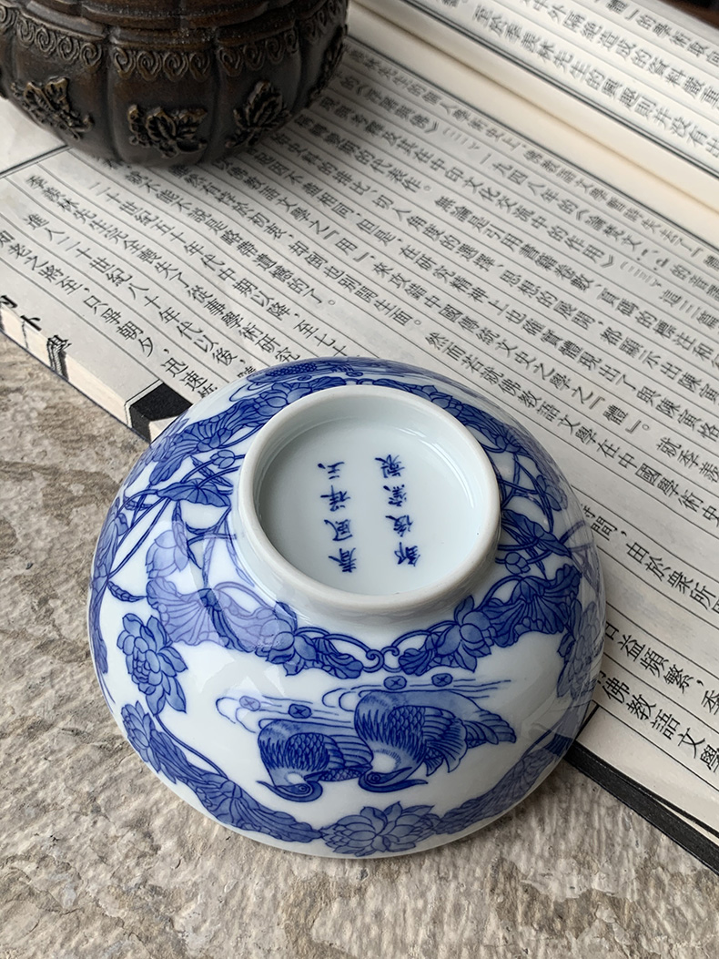 Jingdezhen spring auspicious jade Zou Jun up of eight of the blue and white lotus yuanyang new painting of flat bowl cups