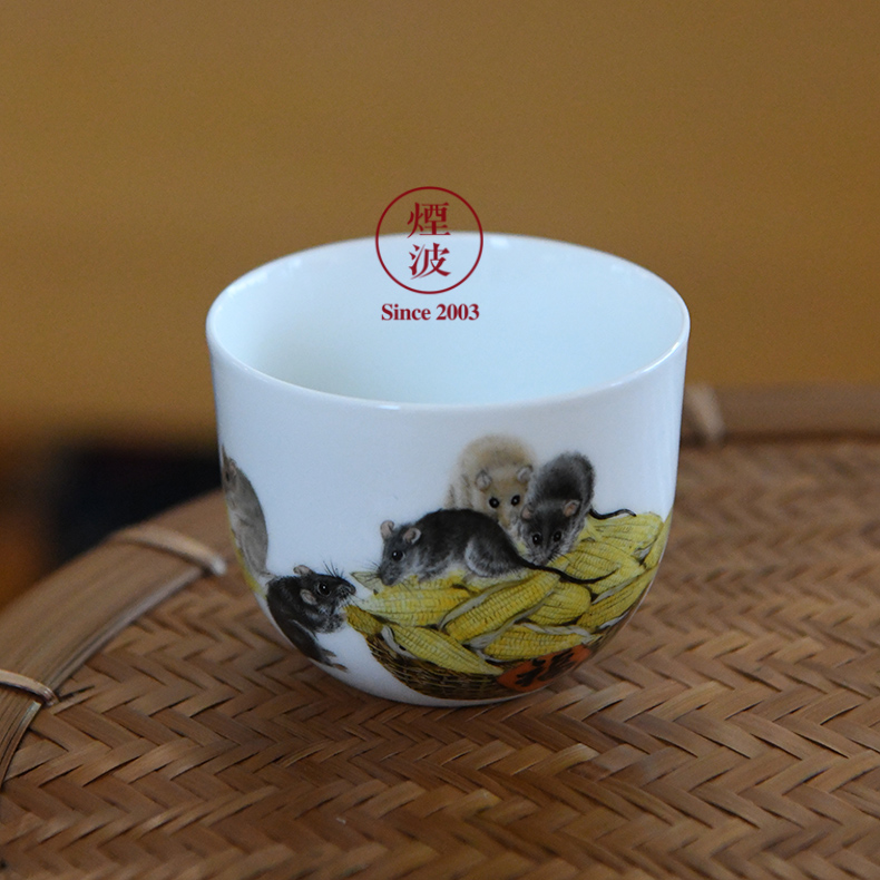 Jingdezhen nine calcinations experienced painters hand - made pastel rat year an abundant how to recognize everyone cup sample tea cup