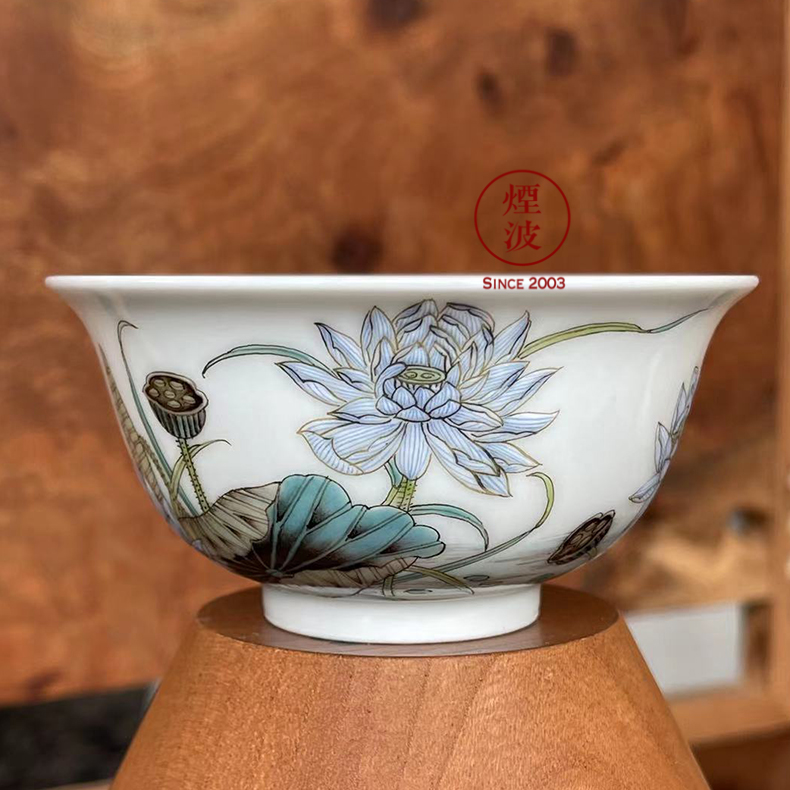 Jingdezhen spring auspicious treasure jade Zou Jun up nine fonts colored enamel blue lotus lotus koubei