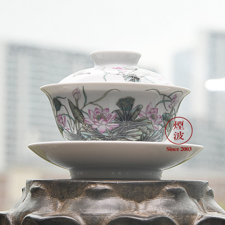 Jingdezhen spring auspicious treasure jade spring breeze auspicious jade Zou Jun up hand - made colored enamel porcelain lotus tureen
