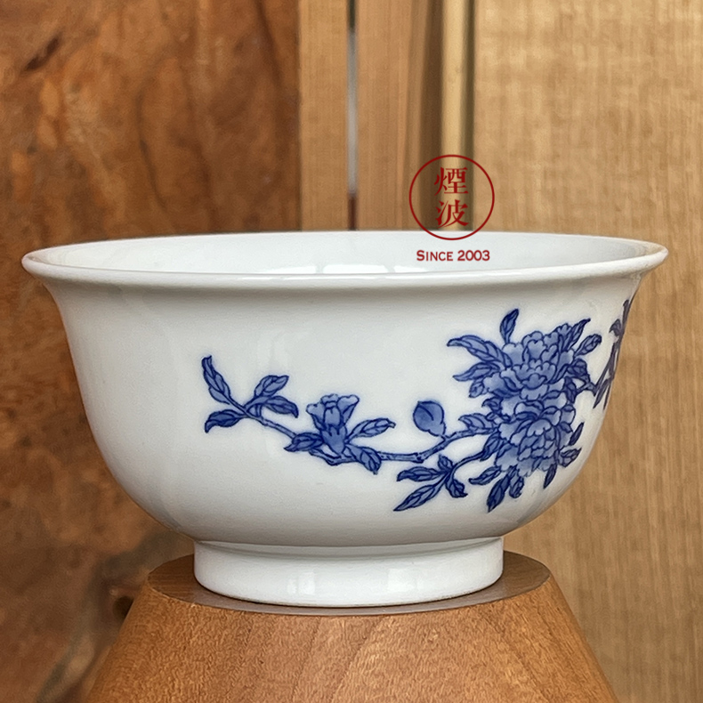 Jingdezhen spring auspicious jade Zou Jun up of eight of the blue and white peony flower on the new sample tea cup