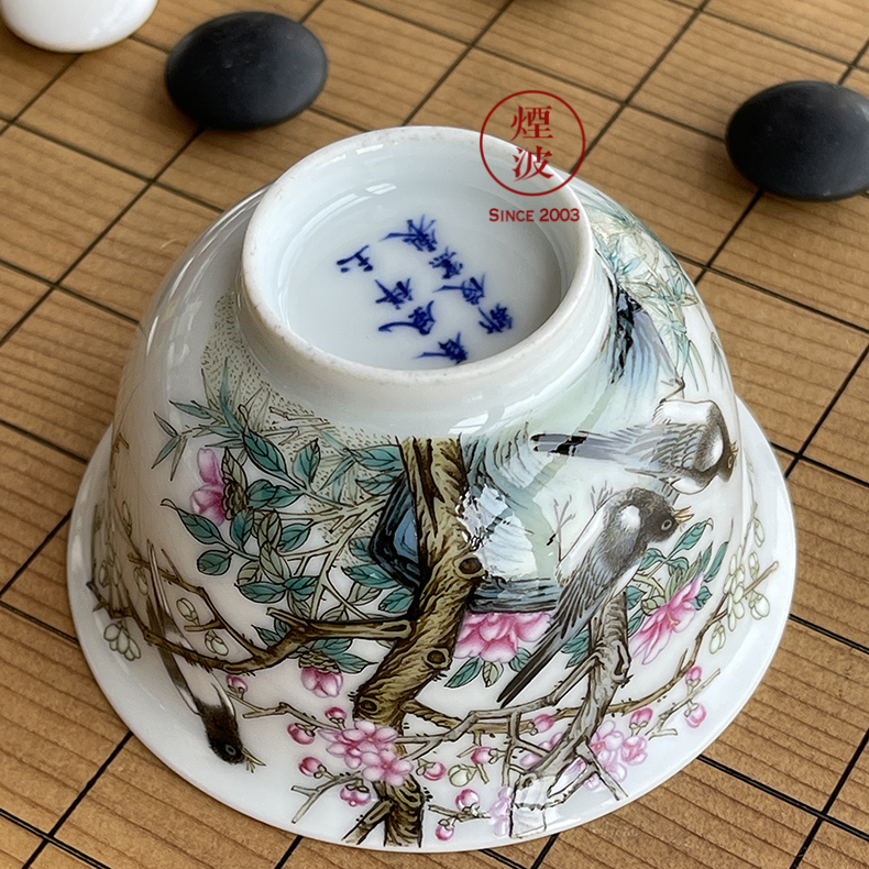 Jingdezhen spring auspicious jade Zou Jun up and colored enamel of eight new system bamboo stone painting of flowers and beaming koubei