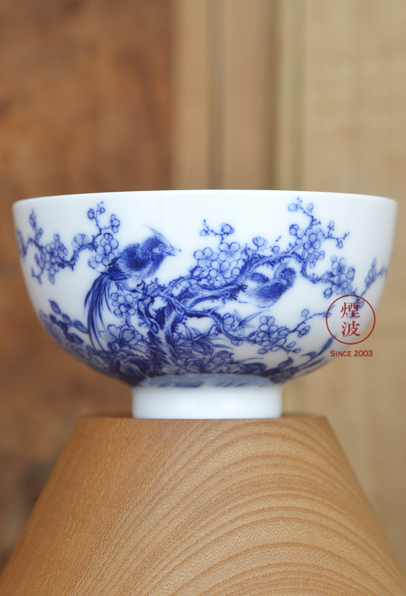 Jingdezhen nine wonderful hand burn hand - made porcelain nine paragraphs practice finches peach blossom put drunk heart bowl of tea cups