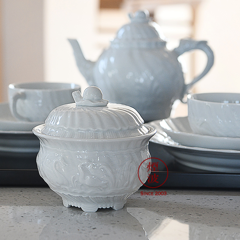 German MEISSEN porcelain mason pure white swan, embossed series coffee tea cups and saucers suits for