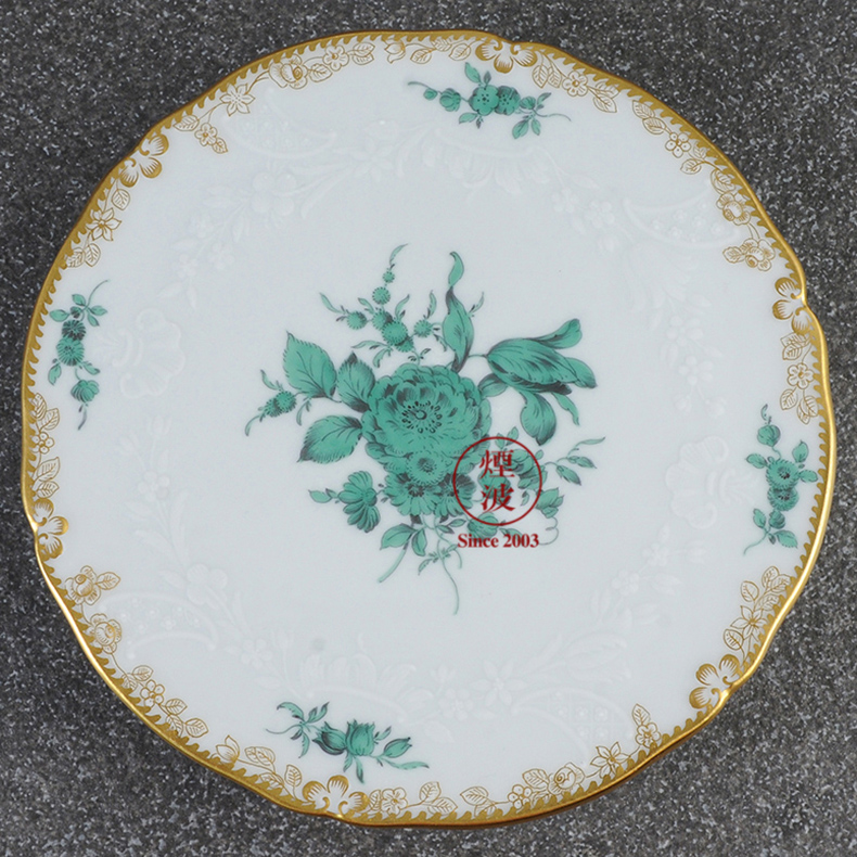 German mason MEISSEN porcelain new cutting Copper Green pot saucer