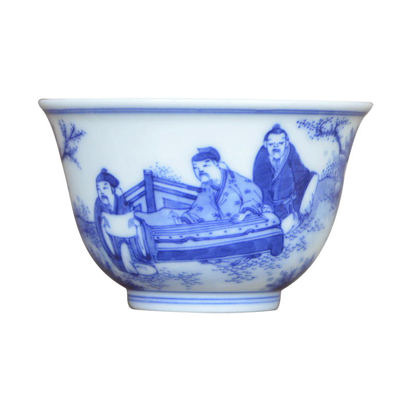 Jingdezhen lesser RuanDingRong made lesser money between blue and white garden poetry may leave keller cup