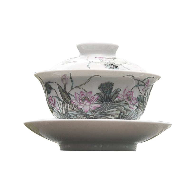 Jingdezhen spring auspicious treasure jade spring breeze auspicious jade Zou Jun up hand - made colored enamel porcelain lotus tureen