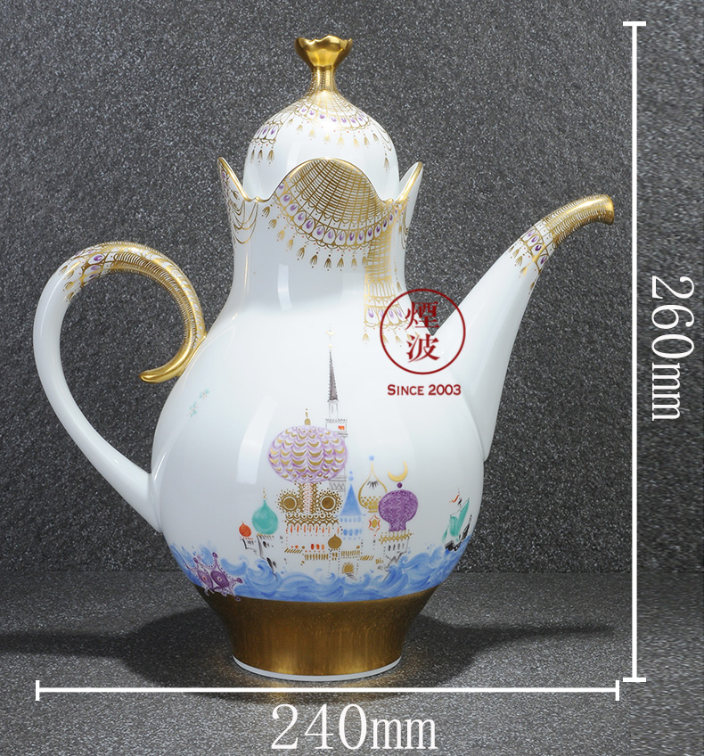 German mason MEISSEN porcelain cutting big one thousand nights gold - plated coffee pot cup suit group