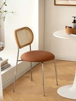 Retro Stainless Steel Dining Chair Nordic Mesh Red Ins Rattan Chairs Brief Comfort Home Solid Wood Leaning Back Chair Light Lavish Chair