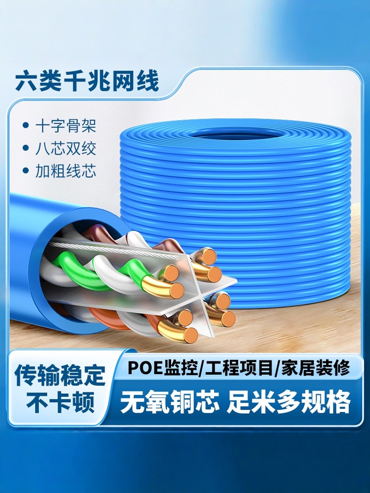 Category 5E, 6, 7, 8 Oxygen-Free Copper Gigabit Double-Shielded Indoor and Outdoor Monitoring Poe Home 10g Network Cable 300m