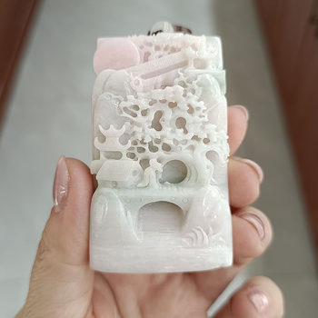 Natural dushan jade hibiscus powder old material dushan jade pendant visiting friends nanyang jade landscape brand pendant smooth wind and smooth water