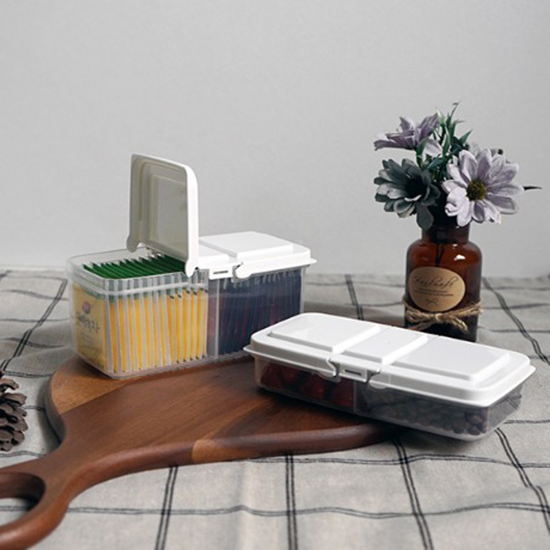 Japan imported can be superimposed with lid chopped green onion preservation box flip cover compartment plastic transparent storage box food storage box