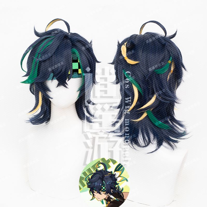 Xiaoyouyou Genshin Impact Natakinichi Cosplay Wig with Realistic Scalp, Two-Tone Highlights, Short Hair Cosplay Wig