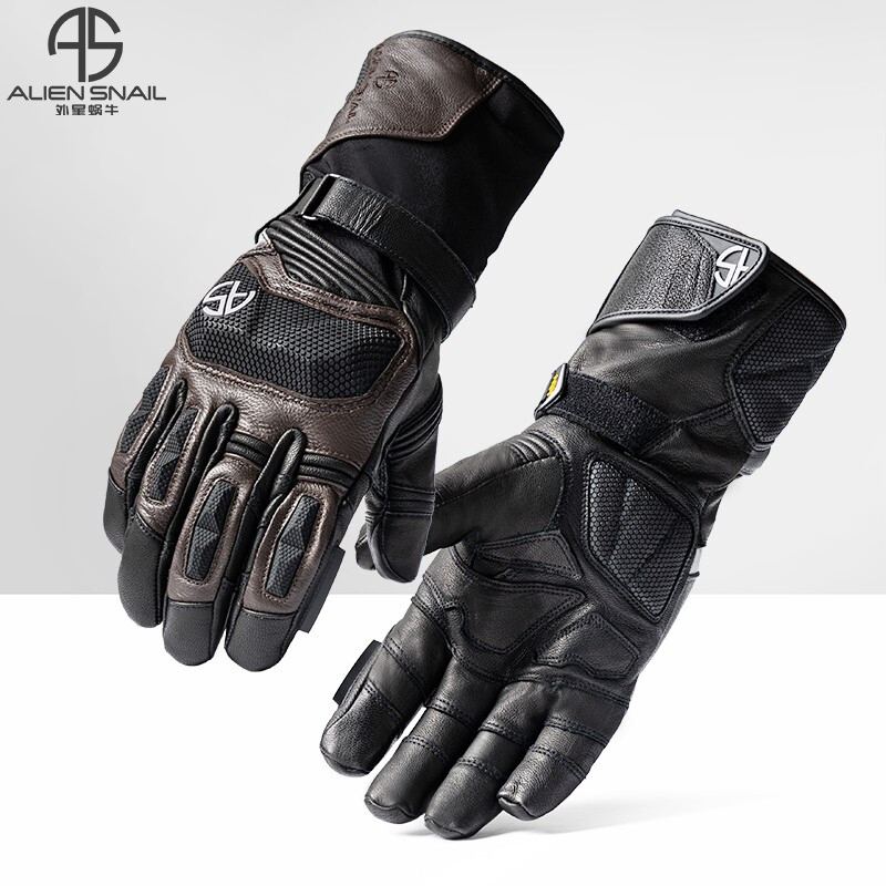 Alien Snail AT95 Sheep Leather Riding Gloves Winter Long Version Touch Screen Waterproof Anti-Fall Locomotive Male Rider Gloves