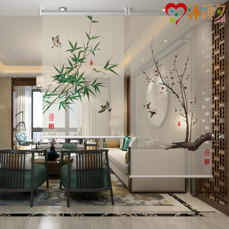 Modern new Chinese style floor curtain roller shutter entry soft partition window translucent hanging curtain soft curtain living-room lifting screen
