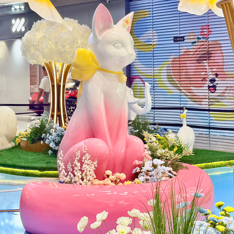 Fiberglass Large Cartoon Cat Sculpture, Popular Pet Store 3D Animal Figurine, Photo Prop Decoration
