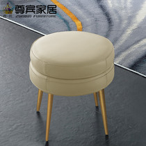 Nordic shoe stool home door living room light luxury leather sofa stool round stool solid wood low stool dressing table small stool