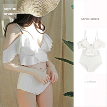 SOPHIE Korean sexy steel bracket fresh girl ruffle ins strapless high waist split bikini swimsuit women