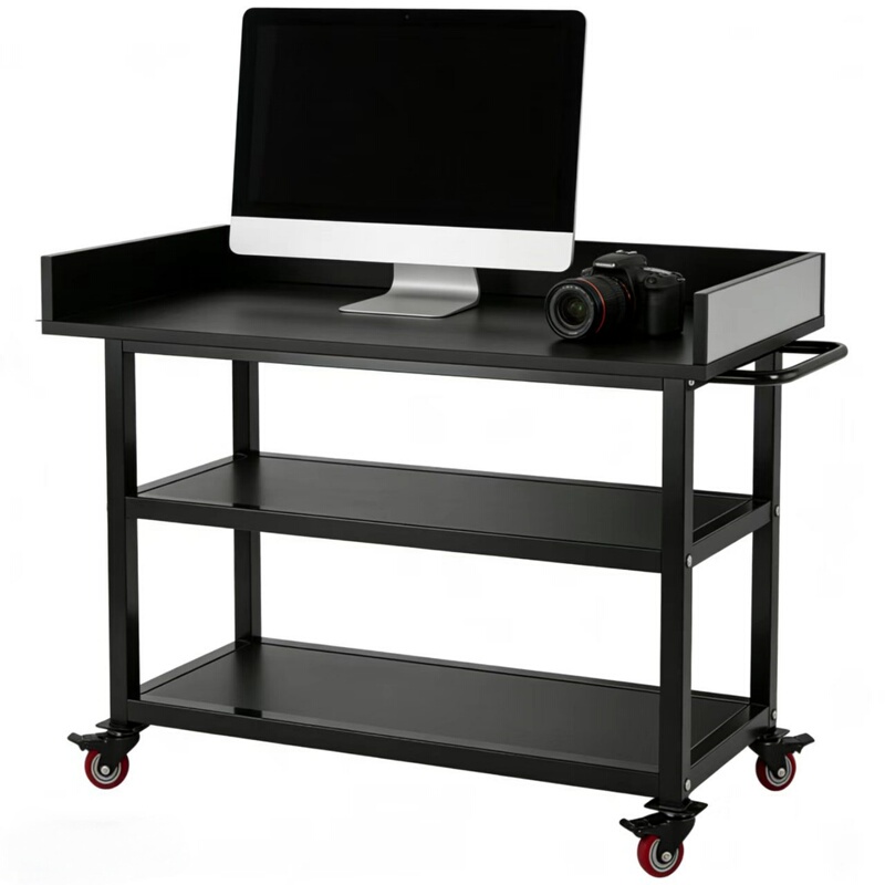 Mobile Workbench with Wheels, Computer Desk, Photography Desk, Tool Table, Three-Layer Inspection Table with Fence, Streaming Desk Mobile Workbench with Wheels, Computer Desk, Photography Desk, Tool Table, Three-Layer Inspection Table with Fence, Streaming Desk