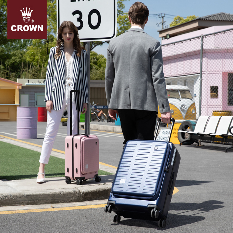 CROWN crown aluminum frame zipper box front opening luggage trolley case female 20 inch trendy light universal wheel 5275