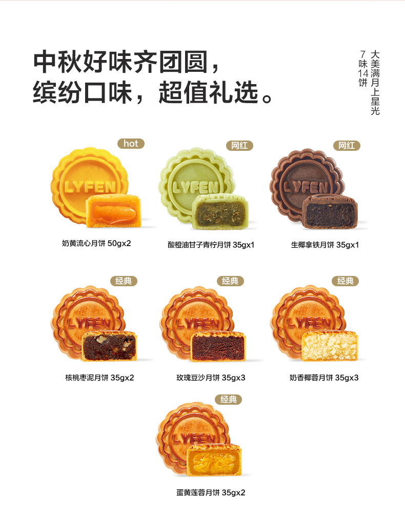 来伊份 大美满 月饼礼盒 7口味 14枚 共520g 图2